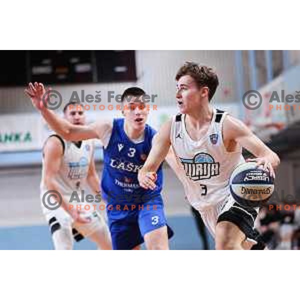 Bine Gabrijel of Ilirija in action during OTP Bank League 2025/2026 basketball match between Ilirija and Zlatorog Lasko in Ježica, Ljubljana, Slovenia on October 25, 2025. Photo: Filip Barbalic