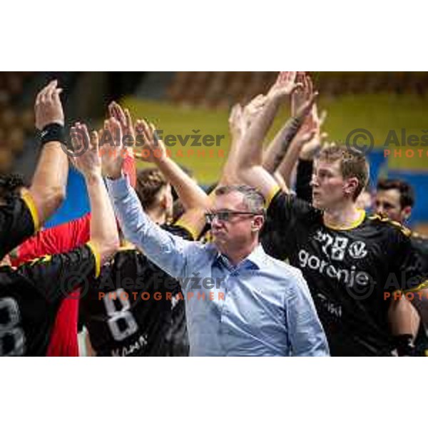 Zoran Jovicic in action during 1.NLB league handball match between Celje Pivovarna Lasko and Gorenje Velenje in Celje, Slovenia on Oktober 25, 2025.