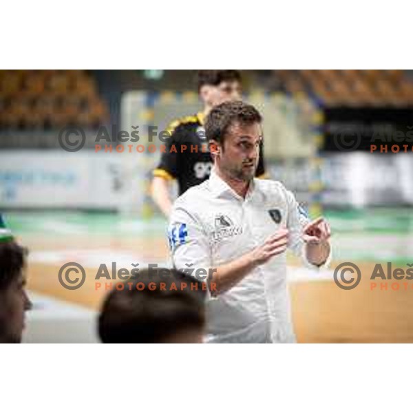 Klemen Luzar in action during 1.NLB league handball match between Celje Pivovarna Lasko and Gorenje Velenje in Celje, Slovenia on Oktober 25, 2025.