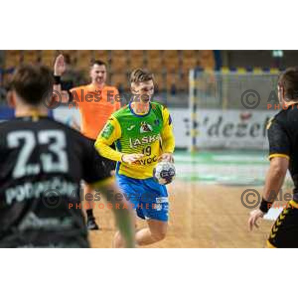 Mai Marguc in action during 1.NLB league handball match between Celje Pivovarna Lasko and Gorenje Velenje in Celje, Slovenia on Oktober 25, 2025.