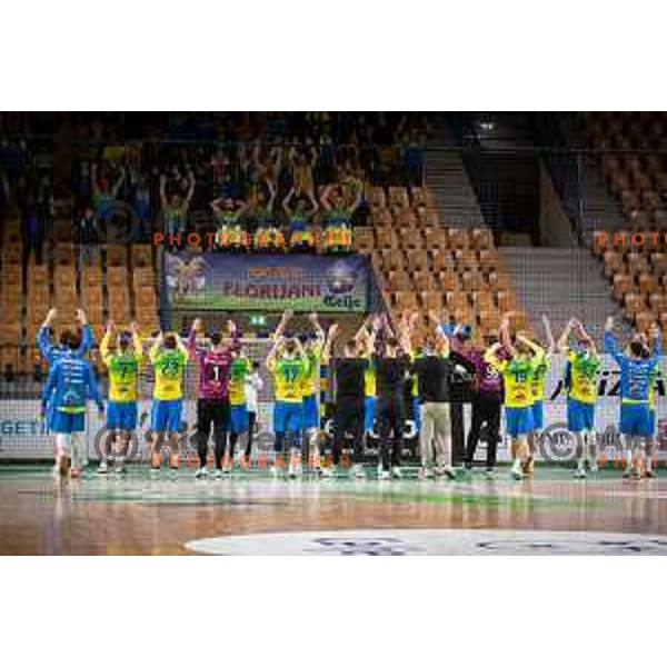 Celje players after 1.NLB league handball match between Celje Pivovarna Lasko and Gorenje Velenje in Celje, Slovenia on Oktober 25, 2025.