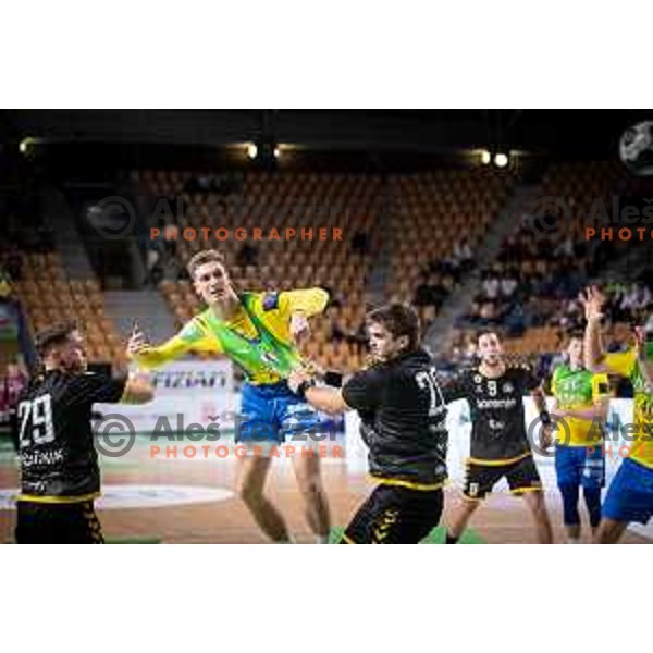 Mai Marguc in action during 1.NLB league handball match between Celje Pivovarna Lasko and Gorenje Velenje in Celje, Slovenia on Oktober 25, 2025.