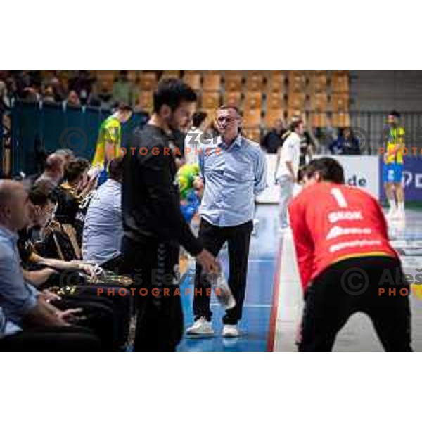 Zoran Jovicic in action during 1.NLB league handball match between Celje Pivovarna Lasko and Gorenje Velenje in Celje, Slovenia on Oktober 25, 2025.