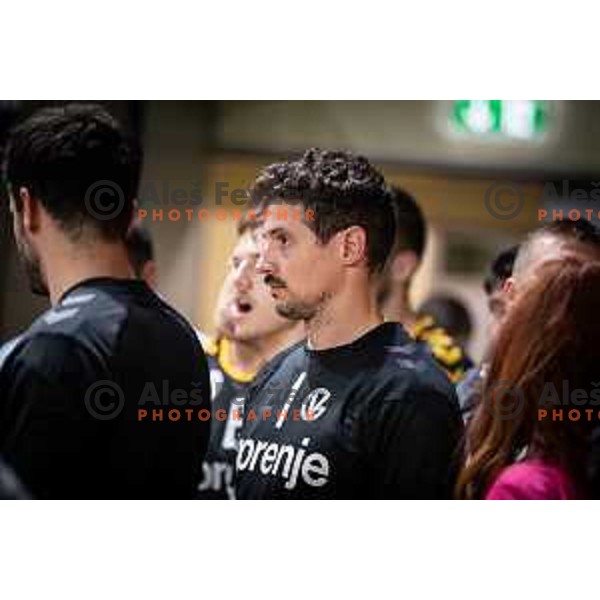 Matevz Skok in action during 1.NLB league handball match between Celje Pivovarna Lasko and Gorenje Velenje in Celje, Slovenia on Oktober 25, 2025.