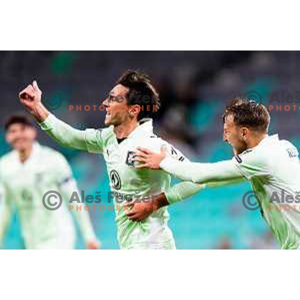 Dimitar Mitrovski of Olimpija celebrates goal during Prva liga Telemach 2025/2026 football match between Olimpija and Domžale in Stozice, Ljubljana, Slovenia on October 26, 2025. Photo: Filip Barbalic