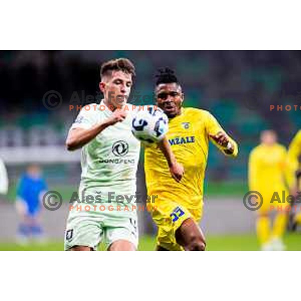 Mateo Acimovic of Olimpija and Victor Ugwumsinachi Ehibe of Domzale in action during Prva liga Telemach 2025/2026 football match between Olimpija and Domžale in Stozice, Ljubljana, Slovenia on October 26, 2025. Photo: Filip Barbalic