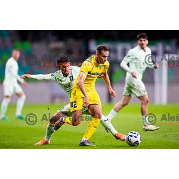 Luka Lukanic of Domzale and Dimitar Mitrovski of Olimpija in action during Prva liga Telemach 2025/2026 football match between Olimpija and Domžale in Stozice, Ljubljana, Slovenia on October 26, 2025. Photo: Filip Barbalic