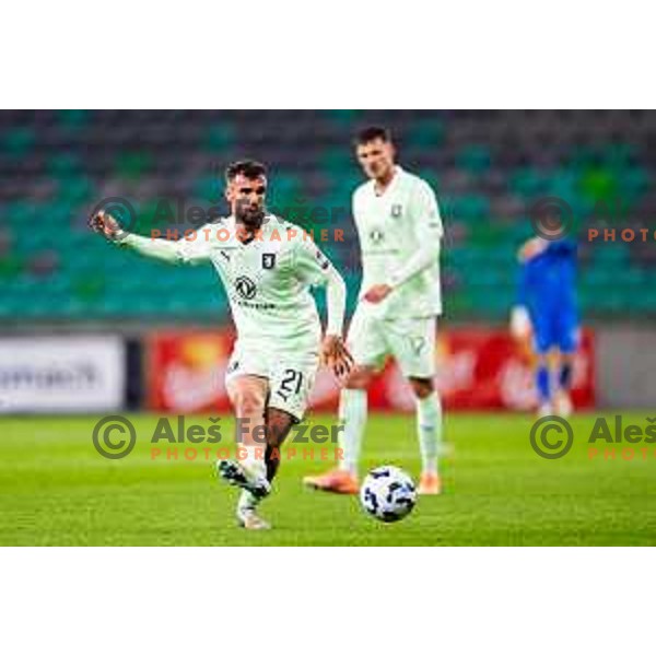 Jurgen Celhaka of Olimpija in action during Prva liga Telemach 2025/2026 football match between Olimpija and Domžale in Stozice, Ljubljana, Slovenia on October 26, 2025. Photo: Filip Barbalic