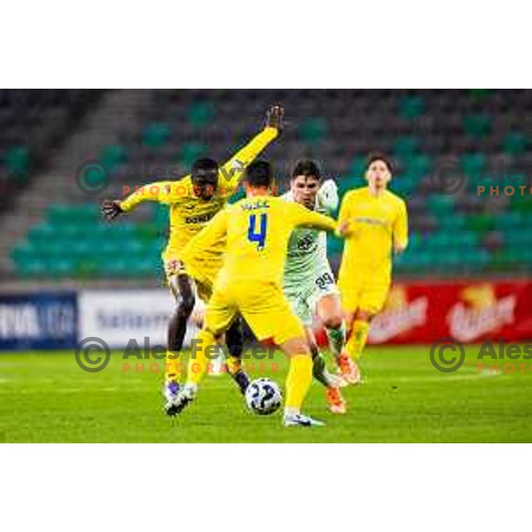 Fallou Faye of Domzale and Antonio Marin of Olimpija in action during Prva liga Telemach 2025/2026 football match between Olimpija and Domžale in Stozice, Ljubljana, Slovenia on October 26, 2025. Photo: Filip Barbalic