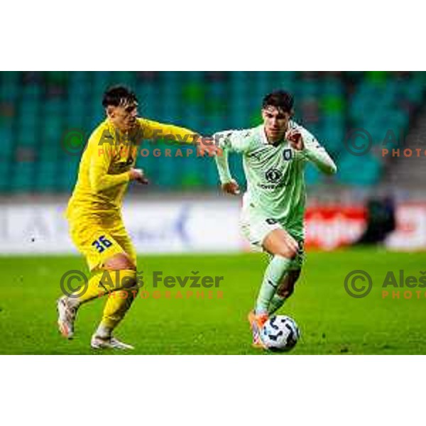 Gal Kranjcic of Domzale and Antonio Marin of Olimpija in action during Prva liga Telemach 2025/2026 football match between Olimpija and Domžale in Stozice, Ljubljana, Slovenia on October 26, 2025. Photo: Filip Barbalic
