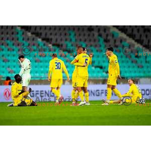 Rene Rantuša Lampreht and players of Domzale celebrate win in Prva liga Telemach 2025/2026 football match between Olimpija and Domžale in Stozice, Ljubljana, Slovenia on October 26, 2025. Photo: Filip Barbalic