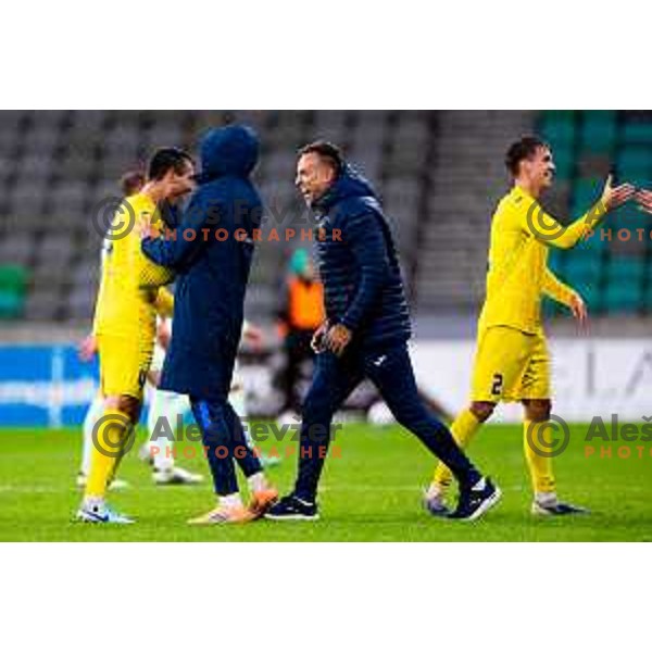 Coaching staff of Domzale celebrates win in Prva liga Telemach 2025/2026 football match between Olimpija and Domžale in Stozice, Ljubljana, Slovenia on October 26, 2025. Photo: Filip Barbalic