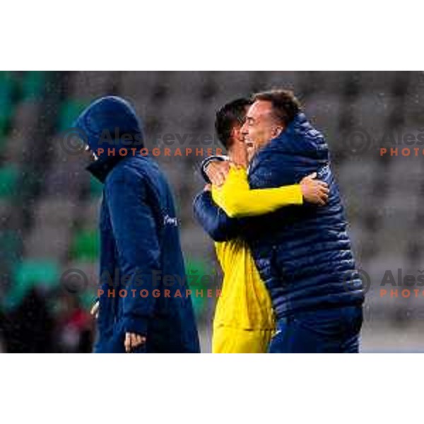 Coaching staff of Domzale celebrates win in Prva liga Telemach 2025/2026 football match between Olimpija and Domžale in Stozice, Ljubljana, Slovenia on October 26, 2025. Photo: Filip Barbalic