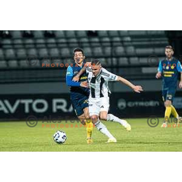 Juan Nieto and Luka Bobicanec in action during Prva liga Telemach 2025/2026 football match between Mura and Celje at Fazanerija, Murska Sobota, Slovenia on October 25, 2025 Photo: Sebastijan Andrejek Bukovec