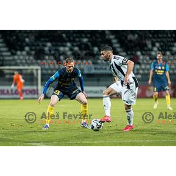 Zan Karnicnik and Nino Kouter in action during Prva liga Telemach 2025/2026 football match between Mura and Celje at Fazanerija, Murska Sobota, Slovenia on October 25, 2025 Photo: Sebastijan Andrejek Bukovec