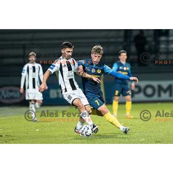 Florjan Jevsenak and Alen Korosec in action during Prva liga Telemach 2025/2026 football match between Mura and Celje at Fazanerija, Murska Sobota, Slovenia on October 25, 2025 Photo: Sebastijan Andrejek Bukovec