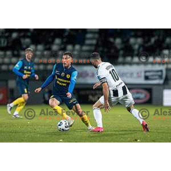 Mario Kvesic and Nino Kouter in action during Prva liga Telemach 2025/2026 football match between Mura and Celje at Fazanerija, Murska Sobota, Slovenia on October 25, 2025 Photo: Sebastijan Andrejek Bukovec