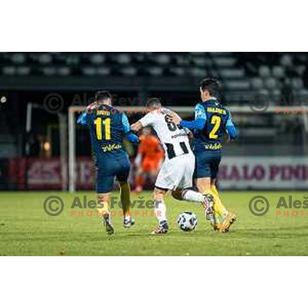 Milot Avdyli, Luka Bobicanec and Juan Nieto in action during Prva liga Telemach 2025/2026 football match between Mura and Celje at Fazanerija, Murska Sobota, Slovenia on October 25, 2025 Photo: Sebastijan Andrejek Bukovec
