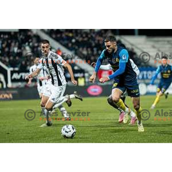 Danijel Sturm and Borna Proleta in action during Prva liga Telemach 2025/2026 football match between Mura and Celje at Fazanerija, Murska Sobota, Slovenia on October 25, 2025 Photo: Sebastijan Andrejek Bukovec