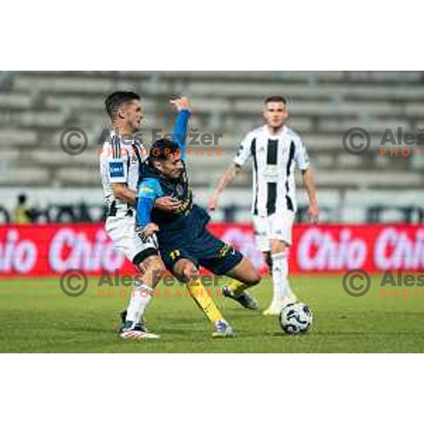 Milot Avdyli and Alen Korosec in action during Prva liga Telemach 2025/2026 football match between Mura and Celje at Fazanerija, Murska Sobota, Slovenia on October 25, 2025 Photo: Sebastijan Andrejek Bukovec