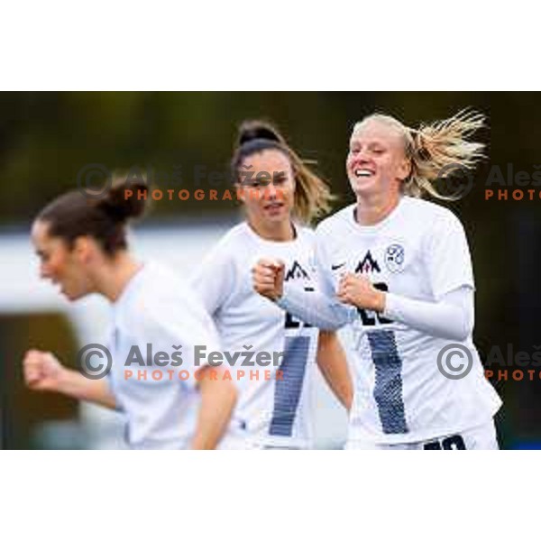 Zara Kramzar of Slovenia celebrates a goal during Women\'s friendly football match between Slovenia and Serbia in Sportni park Radomlje, Slovenia on October 27, 2025. Photo: Filip Barbalic