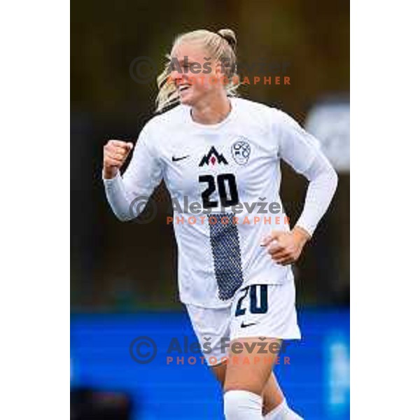 Zara Kramzar of Slovenia celebrates a goal during Women\'s friendly football match between Slovenia and Serbia in Sportni park Radomlje, Slovenia on October 27, 2025. Photo: Filip Barbalic
