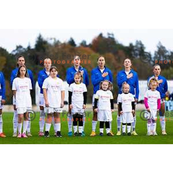 Starting XI of Slovenia prior to the Women\'s friendly football match between Slovenia and Serbia in Sportni park Radomlje, Slovenia on October 27, 2025. Photo: Filip Barbalic