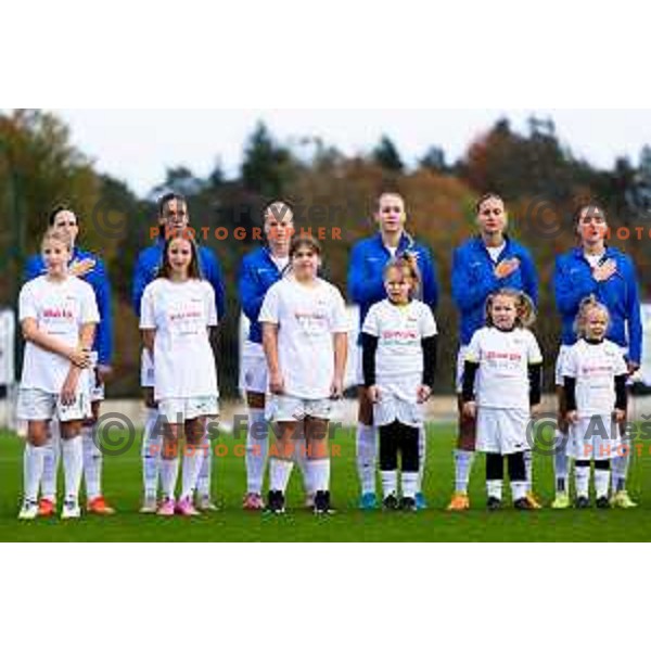 Starting XI of Slovenia prior to the Women\'s friendly football match between Slovenia and Serbia in Sportni park Radomlje, Slovenia on October 27, 2025. Photo: Filip Barbalic