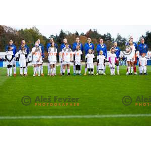 Starting XI of Slovenia prior to the Women\'s friendly football match between Slovenia and Serbia in Sportni park Radomlje, Slovenia on October 27, 2025. Photo: Filip Barbalic