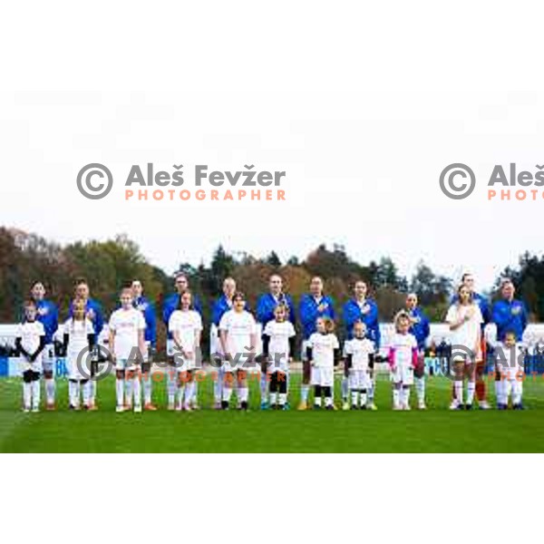 Starting XI of Slovenia prior to the Women\'s friendly football match between Slovenia and Serbia in Sportni park Radomlje, Slovenia on October 27, 2025. Photo: Filip Barbalic