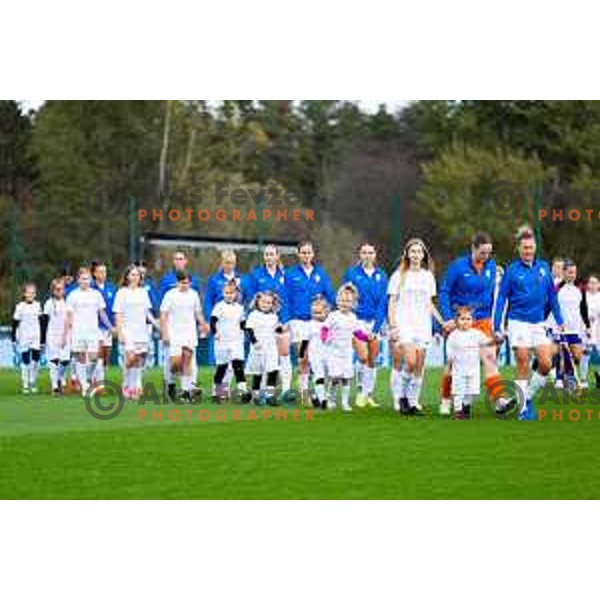 Starting XI of Slovenia prior to the Women\'s friendly football match between Slovenia and Serbia in Sportni park Radomlje, Slovenia on October 27, 2025. Photo: Filip Barbalic
