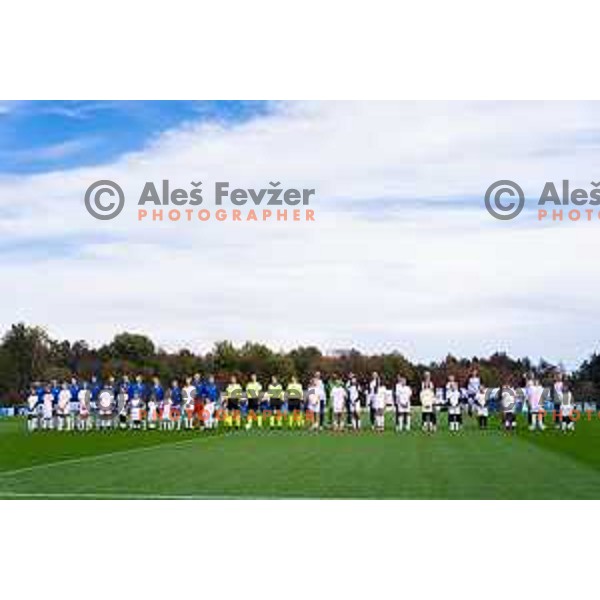 Starting XI of Slovenia and Serbia prior to the Women\'s friendly football match between Slovenia and Serbia in Sportni park Radomlje, Slovenia on October 27, 2025. Photo: Filip Barbalic