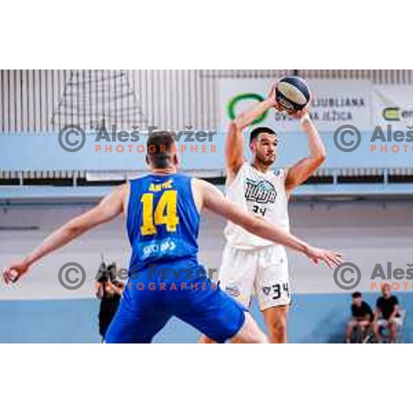 of Perspektiva Ilirija in action during OTP Bank League 2025/2026 basketball match between Perspektiva Ilirija and Sencur GGD in Jezica Hall, Ljubljana, Slovenia on October 28, 2025