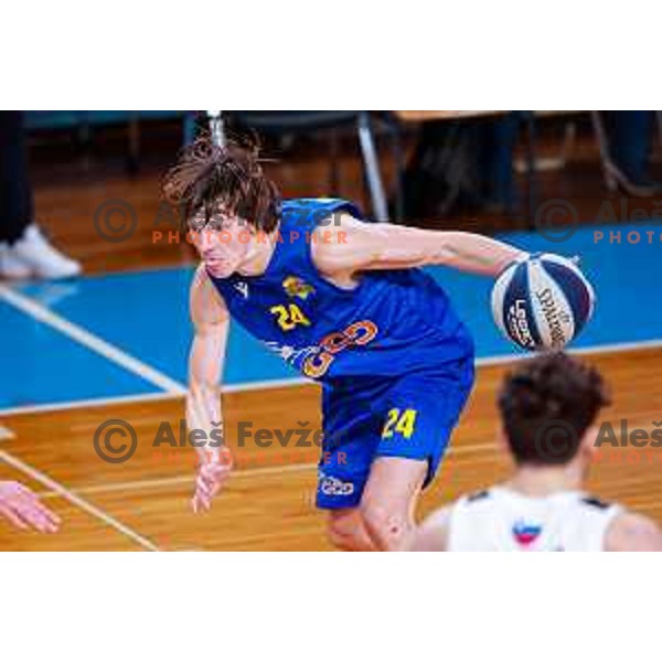 Jaka Klobucar in action during OTP Bank League 2025/2026 basketball match between Perspektiva Ilirija and Sencur GGD in Jezica Hall, Ljubljana, Slovenia on October 28, 2025