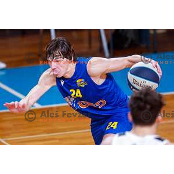Jaka Klobucar in action during OTP Bank League 2025/2026 basketball match between Perspektiva Ilirija and Sencur GGD in Jezica Hall, Ljubljana, Slovenia on October 28, 2025