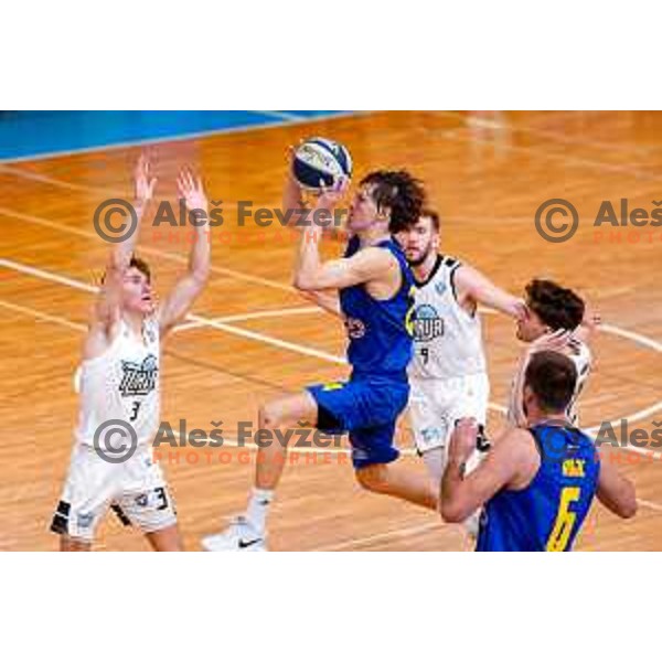 Jaka Klobucar in action during OTP Bank League 2025/2026 basketball match between Perspektiva Ilirija and Sencur GGD in Jezica Hall, Ljubljana, Slovenia on October 28, 2025