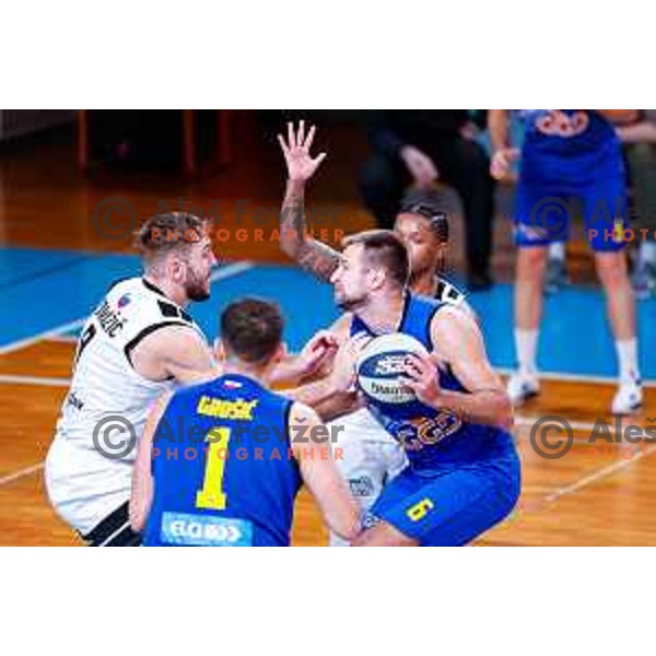 in action during OTP Bank League 2025/2026 basketball match between Perspektiva Ilirija and Sencur GGD in Jezica Hall, Ljubljana, Slovenia on October 28, 2025