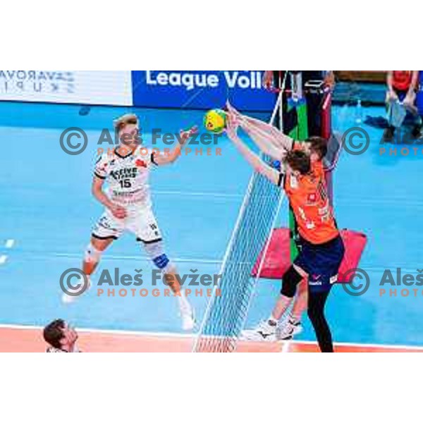 in action during CEV Champions Leauge 2026 Men Early round match between ACH Volley (SLO) and Orion Doetinchem (NED) in Tivoli Hall, Ljubljana, Slovenia on October 30, 2025