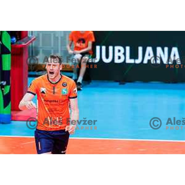 in action during CEV Champions Leauge 2026 Men Early round match between ACH Volley (SLO) and Orion Doetinchem (NED) in Tivoli Hall, Ljubljana, Slovenia on October 30, 2025