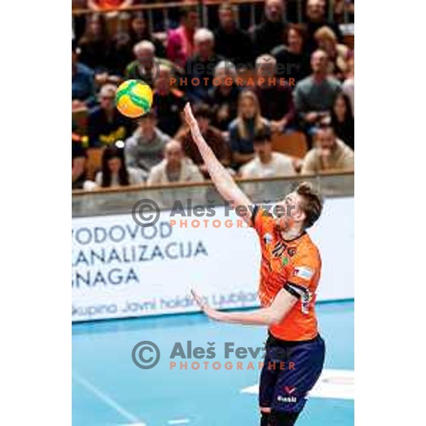 in action during CEV Champions Leauge 2026 Men Early round match between ACH Volley (SLO) and Orion Doetinchem (NED) in Tivoli Hall, Ljubljana, Slovenia on October 30, 2025