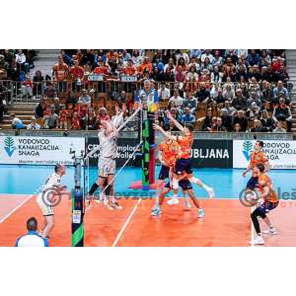 in action during CEV Champions Leauge 2026 Men Early round match between ACH Volley (SLO) and Orion Doetinchem (NED) in Tivoli Hall, Ljubljana, Slovenia on October 30, 2025