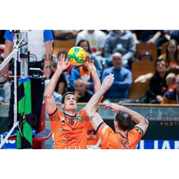in action during CEV Champions Leauge 2026 Men Early round match between ACH Volley (SLO) and Orion Doetinchem (NED) in Tivoli Hall, Ljubljana, Slovenia on October 30, 2025