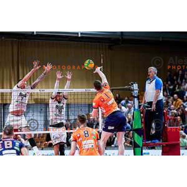 in action during CEV Champions Leauge 2026 Men Early round match between ACH Volley (SLO) and Orion Doetinchem (NED) in Tivoli Hall, Ljubljana, Slovenia on October 30, 2025