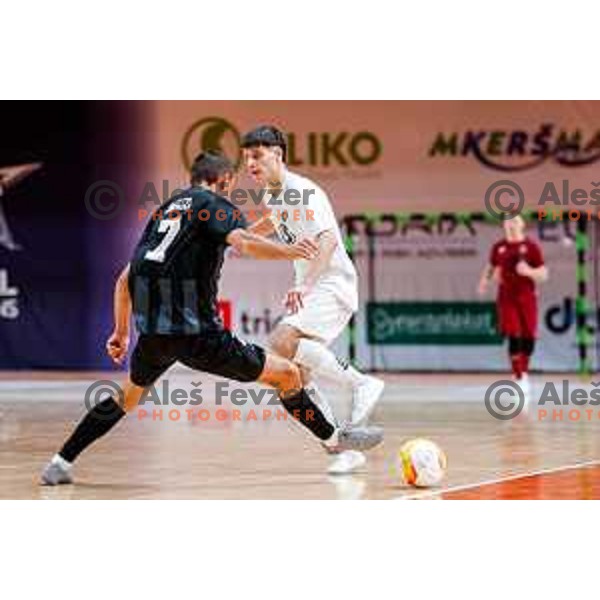 Ziga Frank of Siliko Vrhnika in action during UEFA Futsal Champions League match between Siliko (SLO) and Forca (MKD) in Kodeljevo Hall, Ljubljana, Slovenia on October 30, 2025