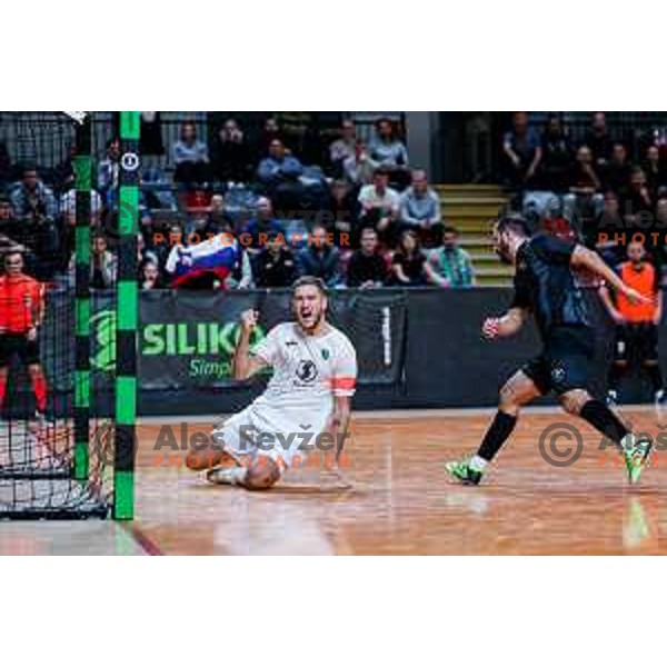 Tod Ciuha of Siliko celebrates a goal during UEFA Futsal Champions League match between Siliko (SLO) and Forca (MKD) in Kodeljevo Hall, Ljubljana, Slovenia on October 30, 2025