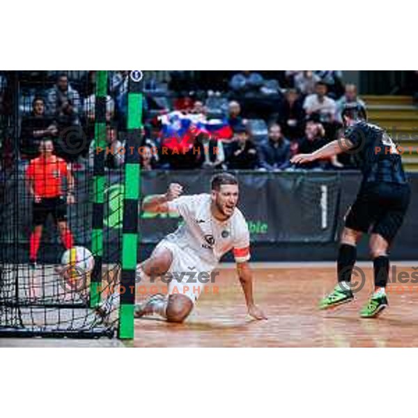 Tod Ciuha of Siliko celebrates a goal during UEFA Futsal Champions League match between Siliko (SLO) and Forca (MKD) in Kodeljevo Hall, Ljubljana, Slovenia on October 30, 2025