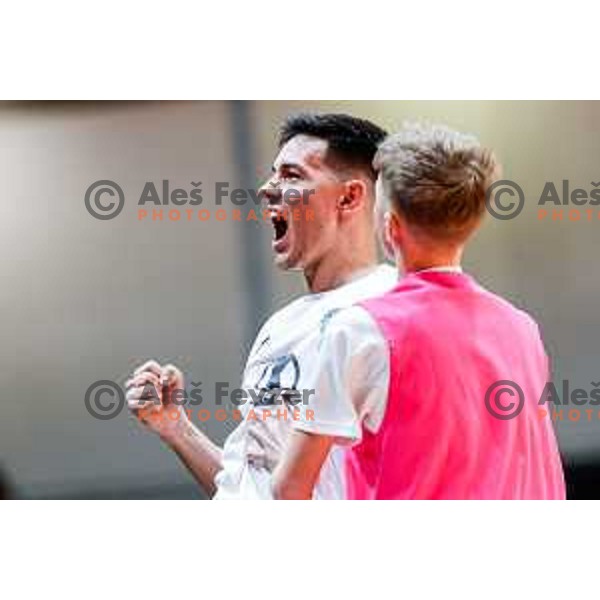 Gasper Trdin of Siliko Vrhnika celebrates a goal during UEFA Futsal Champions League match between Siliko (SLO) and Forca (MKD) in Kodeljevo Hall, Ljubljana, Slovenia on October 30, 2025