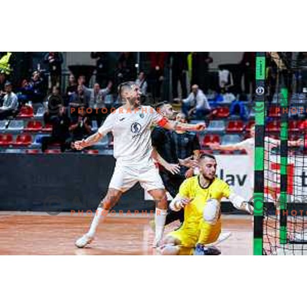 Tod Ciuha of Siliko Vrhnika celebrates a goal during UEFA Futsal Champions League match between Siliko (SLO) and Forca (MKD) in Kodeljevo Hall, Ljubljana, Slovenia on October 30, 2025