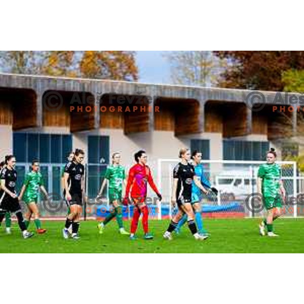 Starting XI of ZNK Mura Nona and ZNK Olimpija prior to the Triglav Women\'s Football League match between ZNK Olimpija and ZNK Mura Nona in Kodeljevo, Ljubljana, Slovenia on October 31, 2025. Photo: Filip Barbalic