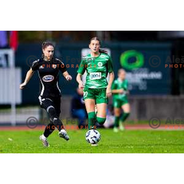 in action during Triglav Women\'s Football League match between ZNK Olimpija and ZNK Mura Nona in Kodeljevo, Ljubljana, Slovenia on October 31, 2025. Photo: Filip Barbalic